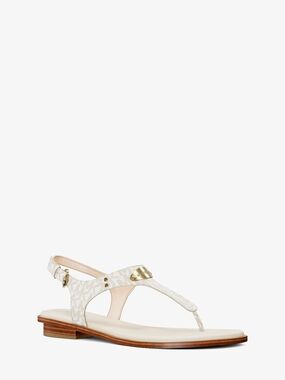 Michael Kors White Logo Thong Sandal with Gold Plaque